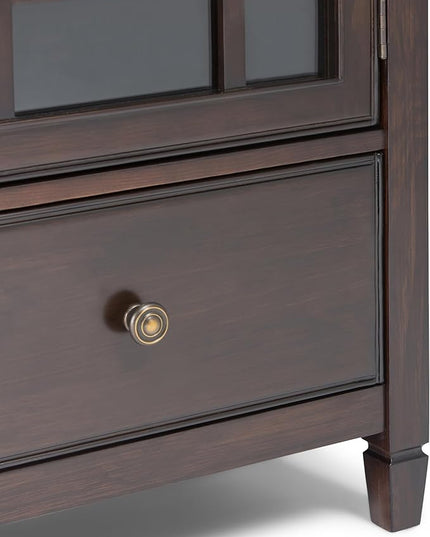 SIMPLIHOME Connaught SOLID WOOD 46 Inch Wide Traditional Tall Storage Cabinet in Dark Chestnut Brown, For the Living Room, Entryway and Family Room - LeafyLoom