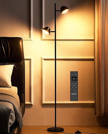 Modern LED Floor Lamp 20W, 2 Rotatable LED Light with Remote, Adjustable Color Temperature and Dimmable Features, Standing Lamp with Timing for Living Room, Bedroom, Office Black - LeafyLoom