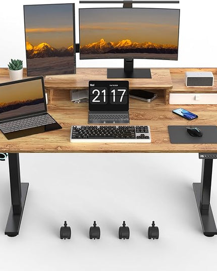 55×30 Inch Electric Standing Desk with 2 Drawers, Adjustable Height Widened Stand Up Desk with Storage Shelf, Sit to Stand Ergonomic Workstation for Home Office - LeafyLoom
