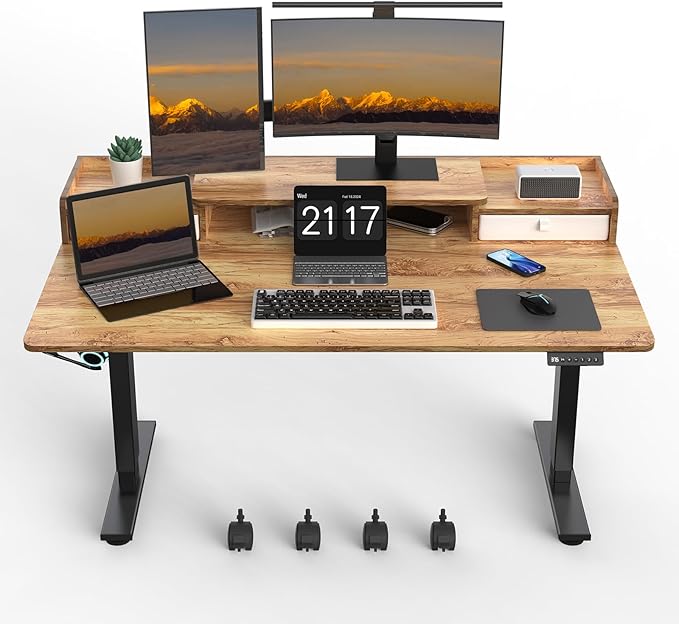 55×30 Inch Electric Standing Desk with 2 Drawers, Adjustable Height Widened Stand Up Desk with Storage Shelf, Sit to Stand Ergonomic Workstation for Home Office - LeafyLoom