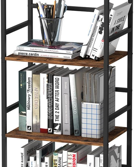CADUKE Bookcase 4 Tier Bookshelf with Storage Industrial Open Etagere Bookcase Wood Metal Book Shelf Stand Brown Bookshelves for Living Room Bedroom Office - LeafyLoom