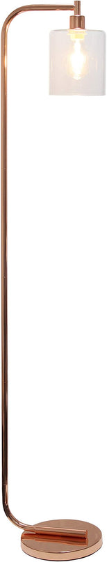 Simple Designs LF1036-RGD Antique Style Industrial Iron Lantern Floor Lamp with Glass Shade, Rose Gold - LeafyLoom