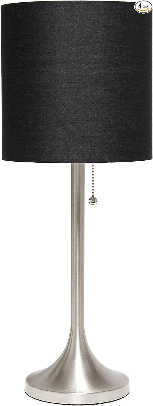 Simple Designs LT1076-BNB Tapered Fabric Drum Shade Table Lamp, Brushed Nickel and Black(Pack of 4) - LeafyLoom