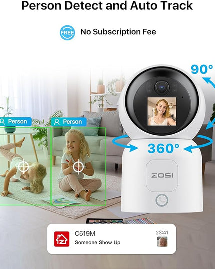 ZOSI 4MP 2 Way Video Security Camera, C519M 360° View Baby/Pet Dog Monitor, 2.5K Plug-in 2.4G/5G Dual-Band WiFi Smart Home Indoor Cam,One-Touch Call,Human Detection,Pan/Tilt,Cloud & SD Card Storage ZOSI