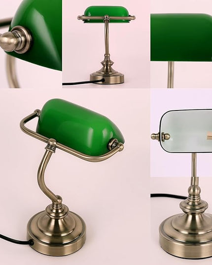 FIRVRE Mini Glass Bankers Lamp, Desk Lamp, Classic Retro Bronze Finish G9 Base, Plug in Vintage Table lamp, Reading Modern for Home Office,Piano Banker Mini Desk Table Lamp,Library(without bulb) - LeafyLoom