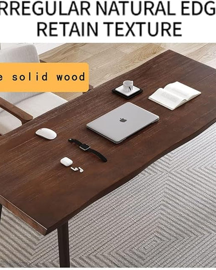 Modern Simple Style 55" Standing Desk Study Computer Desk - Black Metal Frame, Solid Wood Planks, for Home Office Bedroom - LeafyLoom