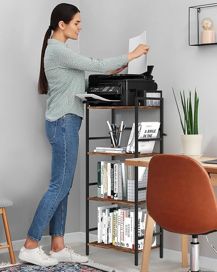 CADUKE Bookcase 4 Tier Bookshelf with Storage Industrial Open Etagere Bookcase Wood Metal Book Shelf Stand Brown Bookshelves for Living Room Bedroom Office - LeafyLoom