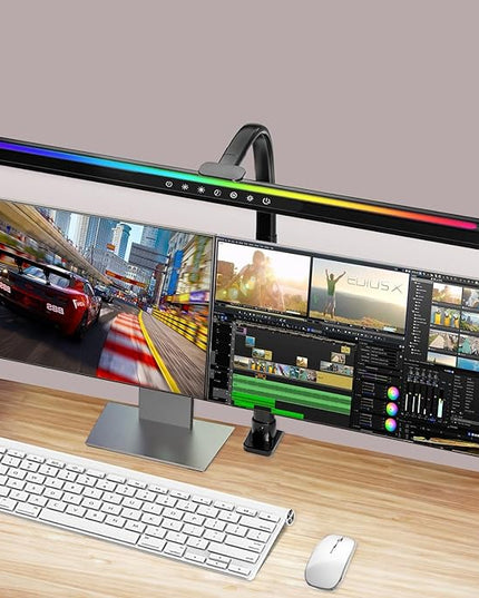 2-in-1 Desk Lamp with RGB Ambient Light, Architect Desk Lamps for Home Office, 5 Color Modes & Brightness Levels, Eye-Caring Flexible Gooseneck Table Light for Monitor Working Reading Gaming - LeafyLoom