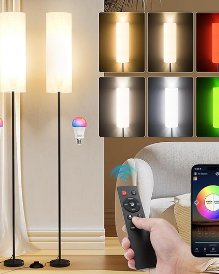 Frideko 2 Pack Smart RGB LED Floor Lamp with App and Remote Control, 16 Million Colors Modern Standing lamp, Stepless Dimmable Corner Floor Light with Timer Setting, Tall Floor Lamps for Living Room - LeafyLoom