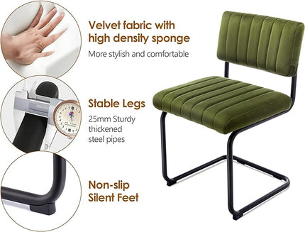 ONEVOG Velvet Dining Chairs Set of 4, Upholstered Kitchen Dining Room Chairs with Striped Open Back, Comfy Green Chair Armless, Dinner Chair for Party, Black Chrome Metal Legs - LeafyLoom