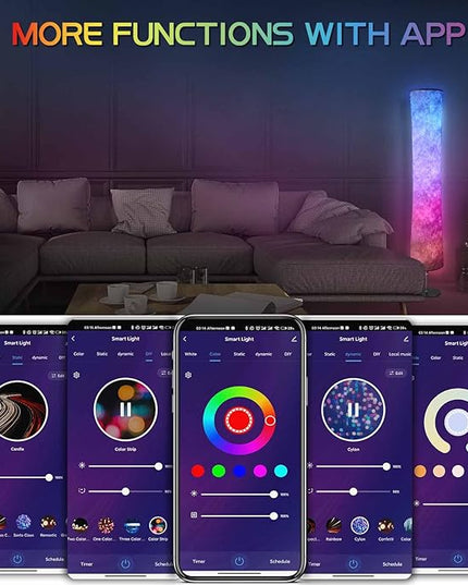 Torchlet Modern Floor Lamp, RGB Color Changing Led Smart Lamp Alexa APP Control with DIY Mode, Music Sync and White Fabric Shade, Standing Lamp for Living/Game Room Bedroom - LeafyLoom