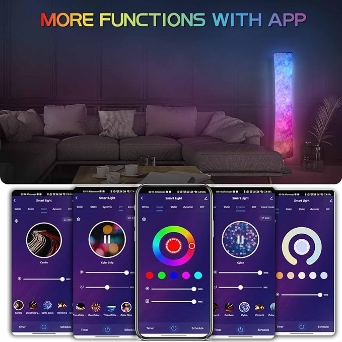 Torchlet Modern Floor Lamp, RGB Color Changing Led Smart Lamp Alexa APP Control with DIY Mode, Music Sync and White Fabric Shade, Standing Lamp for Living/Game Room Bedroom - LeafyLoom