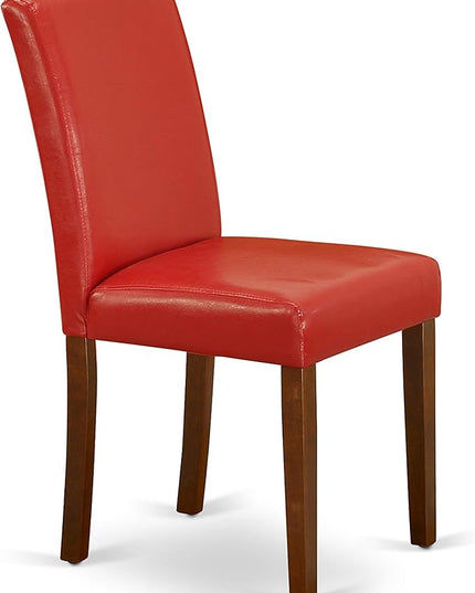 East West Furniture ANAB3-MAH-72 3 Piece Dinette Set for Small Spaces Contains a Round Kitchen Table with Pedestal and 2 Firebrick Red Faux Leather Parsons Chairs, 36x36 Inch - LeafyLoom