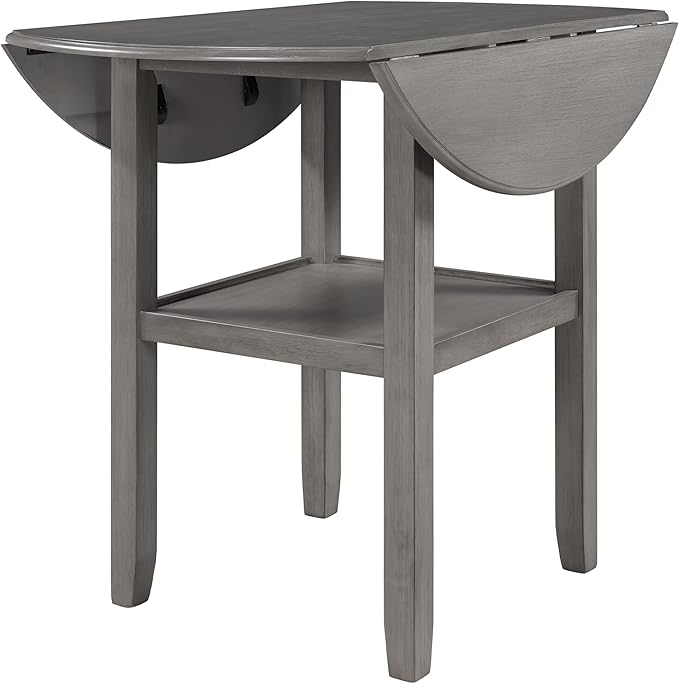 NicBex Dining Table Contemporary Kitchen Table Farmhouse Rustic Round Counter Height Kitchen Dining Table with Drop Leaf and One Shelf for Small Places Round Dining Table, Easy Assembly, Gray - LeafyLoom