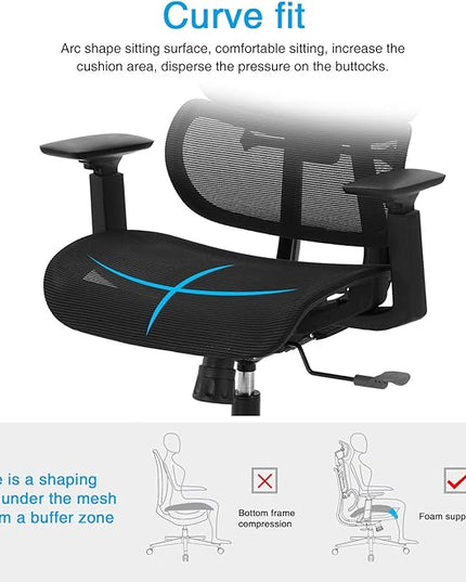 Office Computer Desk Chair, Ergonomic Desk Chair Mesh Computer Chair with Wheels, Adjustable 4D Smart Lumbar Support, Armrests, Seat Depth and Headrest for Home, Bedroom, Study, Dorm, Student, Adults - LeafyLoom