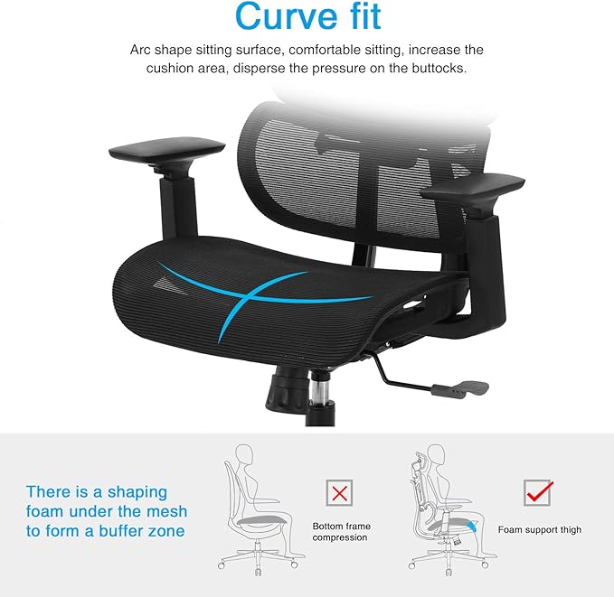 Office Computer Desk Chair, Ergonomic Desk Chair Mesh Computer Chair with Wheels, Adjustable 4D Smart Lumbar Support, Armrests, Seat Depth and Headrest for Home, Bedroom, Study, Dorm, Student, Adults - LeafyLoom