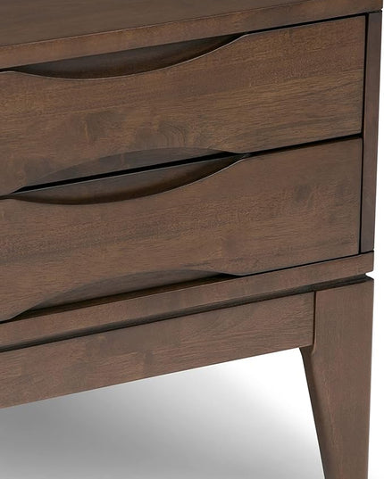 SIMPLIHOME Harper Solid Hardwood 22 inch wide Square Mid Century Modern End Side Table in Walnut Brown with Storage, 2 Drawers, for the Living Room and Bedroom - LeafyLoom