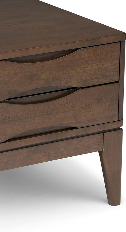 SIMPLIHOME Harper Solid Hardwood 22 inch wide Square Mid Century Modern End Side Table in Walnut Brown with Storage, 2 Drawers, for the Living Room and Bedroom - LeafyLoom