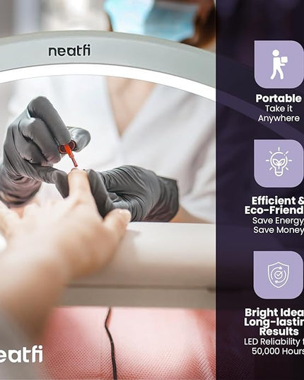 Neatfi Half Moon LED Table Lamp for Estheticians, Nail Tech, and Cosmetician, 1600 Lumens, Dimmable, 3 Light Modes, 40W, 2700K-5600K, Nail Art, Facial, Waxing, Threading, Tattoo (Modern, White) - LeafyLoom
