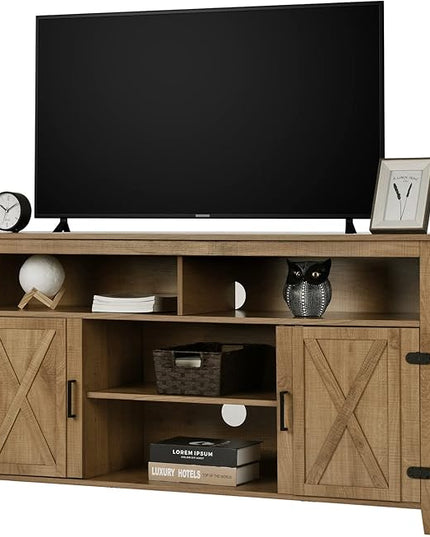 YITAHOME Highboy Farmhouse Barn Door TV Stand for 65 Inch TV, Modern Entertainment Center for 300 lbs, Rustic TV Media Console Storage TV Cabinet for Living Room, Barnwood, 59.5” - LeafyLoom