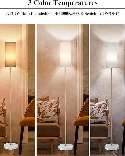 BoostArea Floor Lamp for Living Room with 3 Color Temperatures Bulb, Modern Floor Lamps, Classic Tall Lamp for Office, Standing Lamps for Bedroom, Kids Room, Study(9W LED Bulb, White Linen Shade) - LeafyLoom