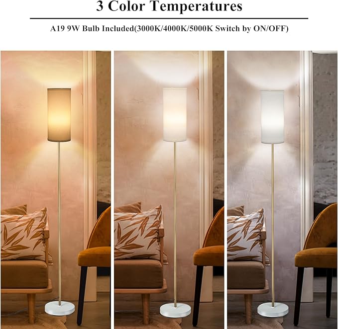 BoostArea Floor Lamp for Living Room with 3 Color Temperatures Bulb, Modern Floor Lamps, Classic Tall Lamp for Office, Standing Lamps for Bedroom, Kids Room, Study(9W LED Bulb, White Linen Shade) - LeafyLoom