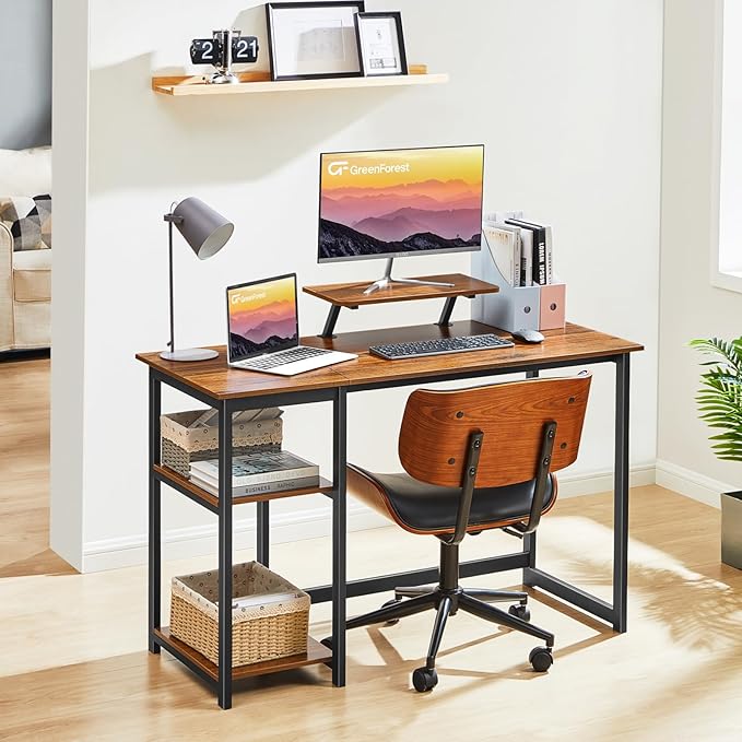 GreenForest Computer Desk with Monitor Stand,39 inch Small Desk with Reversible Storage Shelve,Home Office Work Desk for Small Spaces,Easy Assembly,Walnut - LeafyLoom