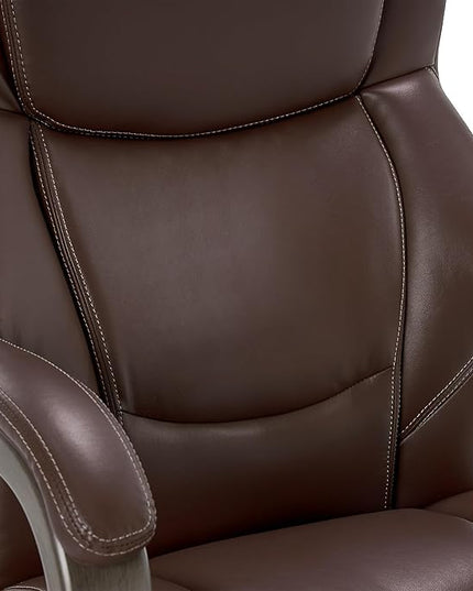 La-Z-Boy Delano Big & Tall Executive Office Chair | High Back Ergonomic Lumbar Support, Bonded Leather, Brown with Weathered Gray Wood | - LeafyLoom