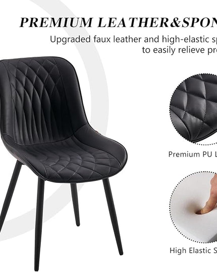 YOUNIKE Black Dining Chairs set of 2 with High Backs Mid Century Modern Kitchen & Dining Room Chairs PU Faux Leather Upholstered sillas de comedor Comfortable Large Padded Accent Chair with Metal Legs - LeafyLoom