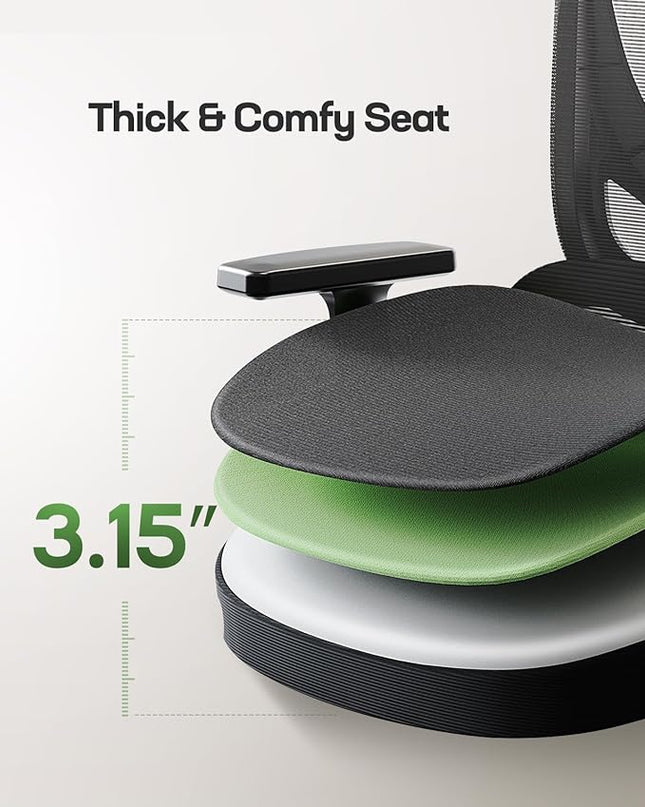 Marsail Ergonomic Office Chair Desk Chair High Back Mesh Office Chair with Adjustable Lumbar Support and Adjustable 2D Headrest, Ergonomic Gaming Chair for Home Office, Bright Black - LeafyLoom