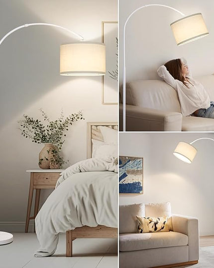 Seaside village Standing Lamp for Living Room, Dimmable Arc Floor Lamp with White Adjustable Hanging Shade, Modern Pole Lamp Tall Reading Light for Bedroom, Over Couch, Office, 9W LED Bulb Included - LeafyLoom