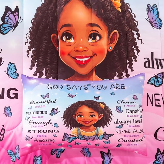 Black Girl Comforter Set Queen for Kids Teens,God Says You are Comforter Set for Black Women,Black Girl Magic Bedding Set,African American Girl Bed Bedroom Set - LeafyLoom