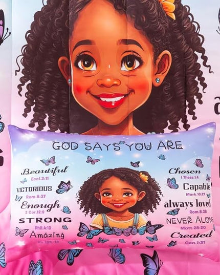 Black Girl Comforter Set Twin for Kids Teens,God Says You are Comforter Set for Black Women,Black Girl Magic Bedding Set,African American Girl Bed Bedroom Set - LeafyLoom