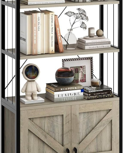 𝐇𝐚𝐥𝐢𝐭𝐚𝐚 Bookshelf and Bookcases with Doors Gray 6 Shelf Display Storage Shelves Tall Bookshelf Versatile Organizer Storage Cabinet Home Decor Furniture for Home Office, Study, Living Room - LeafyLoom