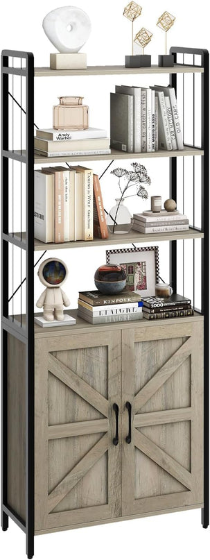 𝐇𝐚𝐥𝐢𝐭𝐚𝐚 Bookshelf and Bookcases with Doors Gray 6 Shelf Display Storage Shelves Tall Bookshelf Versatile Organizer Storage Cabinet Home Decor Furniture for Home Office, Study, Living Room - LeafyLoom