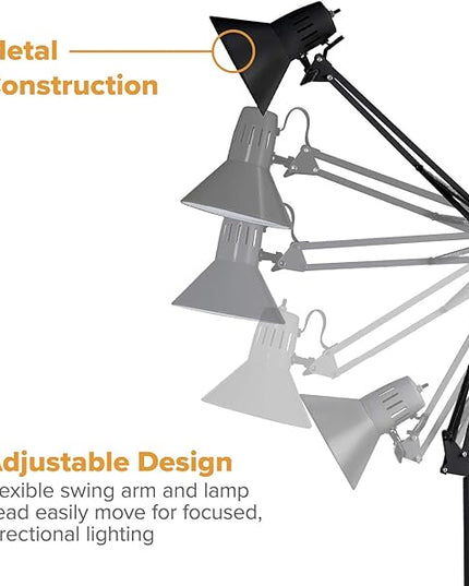 Bostitch Office VLF100F Swing Arm Metal Floor Lamp, 72" Tall with Multi-Joint Adjustment, Includes Replaceable LED Bulb (VLF), Black - LeafyLoom