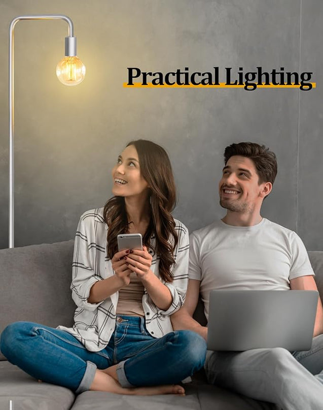 QiMH Industrial Floor Lamp for Living Room, Farmhouse Metal Standing Lamp, Modern Tall Lamp for Bedroom Office Minimalist Floor Lamps Home Decor(E26 Socket, Foot Switch) (Silver) - LeafyLoom