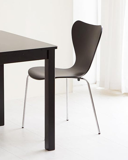Livinia No.7 Mid-century Modern Wooden Dining Chairs Set of 2, Contemporary Stackable Bentwood Kitchen Interior Armless Chairs with Steel Legs (Black) - LeafyLoom