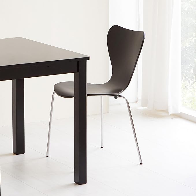 Livinia No.7 Mid-century Modern Wooden Dining Chairs Set of 2, Contemporary Stackable Bentwood Kitchen Interior Armless Chairs with Steel Legs (Black) - LeafyLoom