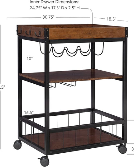 Linon Austin Kitchen Cart, 30.5"W x 18.13"D x 36.25"H, Black - LeafyLoom