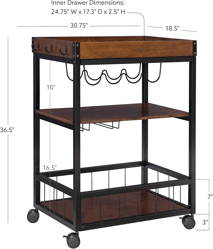 Linon Austin Kitchen Cart, 30.5"W x 18.13"D x 36.25"H, Black - LeafyLoom