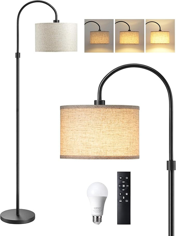 EDISHINE Dimmable Floor Lamp with Remote Control, Modern Arc Standing Lamp, 3000K-6500K Color Temperatures, Reading Light for Living Room Bedroom Office, Footswitch, LED Bulb Included, Black - LeafyLoom