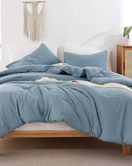 ROSGONIA Comforter Full Size for Boys Teen Girls Dusty Blue, 3pcs (1 Boho Comforter & 2 Pillowcases), Lightweight Dorm Bedding Soft All Season Bed Set - LeafyLoom