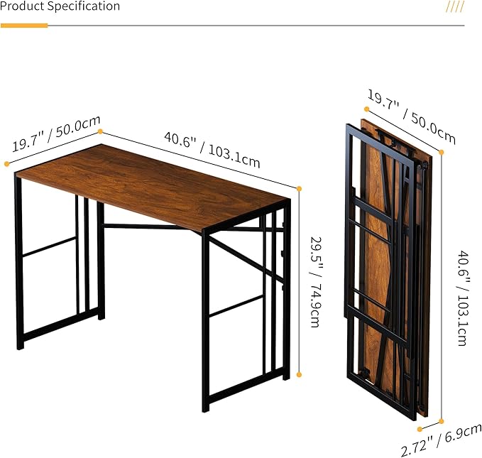 Folding Computer Desk 40 inch Writing Gaming Computer Camping Desk, No Assembly Required Home Office Table, Mahogany - LeafyLoom