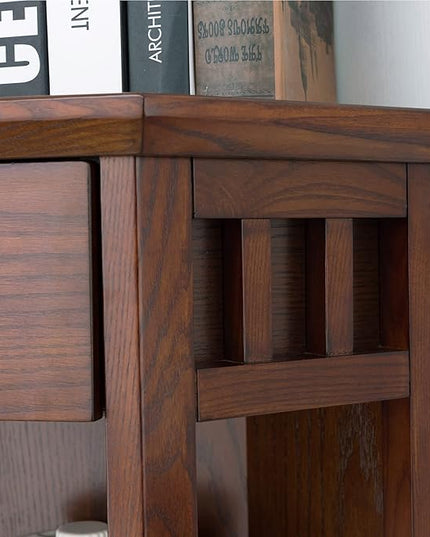 Leick Home Mantel Height Corner Bookcase with Drawer Storage, Made with Solid Wood, for Entryway, Living Rooms, Home Office, Bedroom, Mission Oak Finish, 12"D x 32"W x 50"H, Brownbronze - LeafyLoom