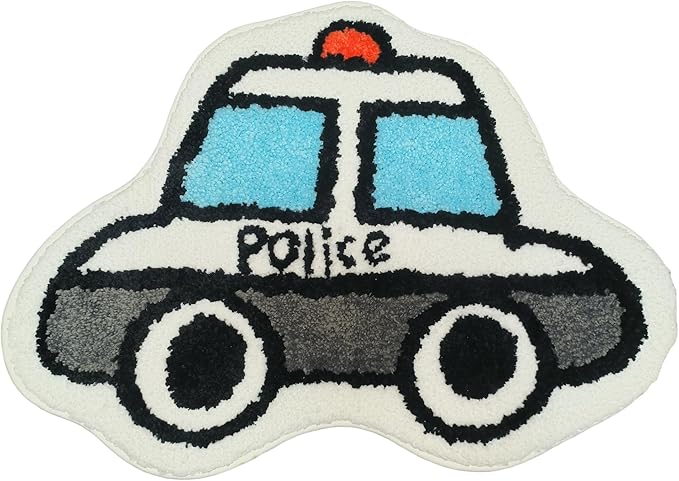 Bedroom or Bathroom Rug for kids - 24x16 in; 100% Soft Microfiber Kids Bathroom Mat; Decorative Kids Area Rug, for Boys Girls Kids, 18x24 Inches (Police Car) - LeafyLoom