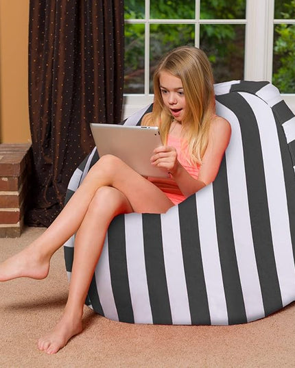 Posh Creations Bean Bag Chair for Kids, Teens, and Adults Includes Removable and Machine Washable Cover, Canvas Stripes Gray and White, 48in - X-Large - LeafyLoom
