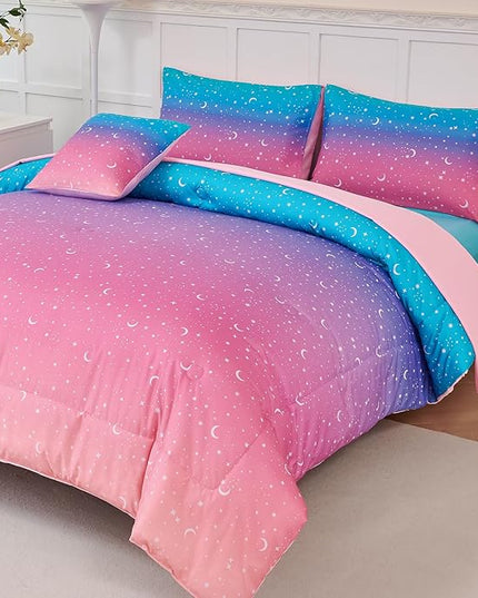URBONUR Rainbow Comforter Set Queen Size for Teen Girls & Boys Women, Multicolor Moon Printed Bedding Set, 6 Pieces Bed in a Bag, Soft All Season (Rainbow, Queen) - LeafyLoom