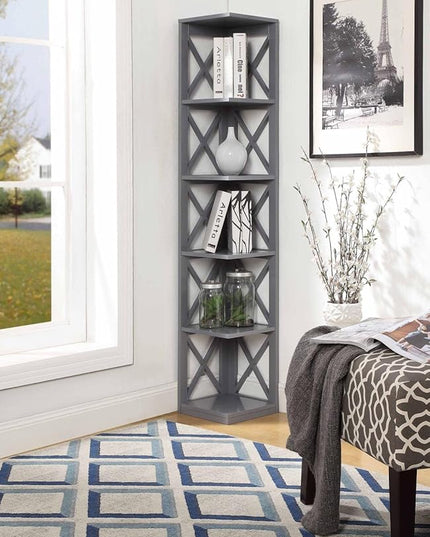 Convenience Concepts Oxford 5 Tier Corner Bookcase, Gray - LeafyLoom