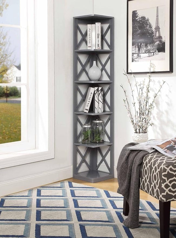 Convenience Concepts Oxford 5 Tier Corner Bookcase, Gray - LeafyLoom